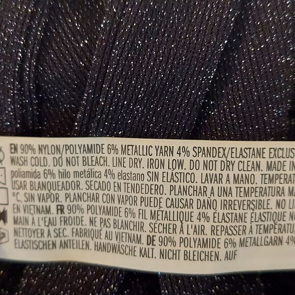 Forever 21 Semi Sheer Blouse Top Medium Black Sparkle Dazzle Faux Wrap Tie Neck - Picture 6 of 7